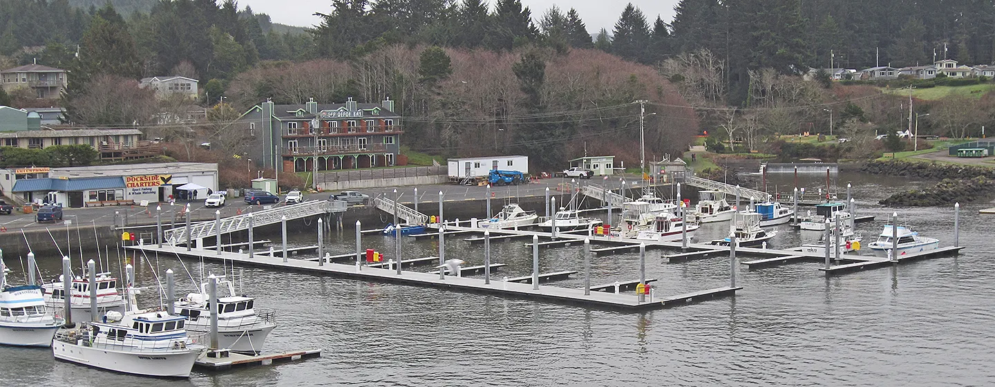Depoe Bay Harbor drone shot from water
